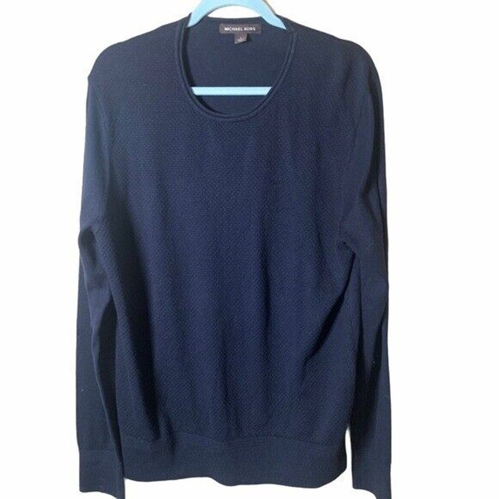 Michael Kors Sweater Womens Large‎ Blue Lightweight Round Neck Ribbed Cuffs Hem